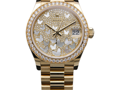 Rolex Datejust 278288RBR Diamond Paved MOP Butterfly Diamond Set Bezel 31mm 18 Yellow Gold President Bracelet Ladies Watch