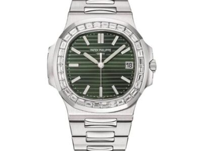 Patek Philippe Nautilus 5711/1300A-001 Olive Green Index Dial Baguette-Cut Bezel 40mm Stainless Steel Men’s Watch