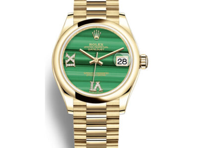 Rolex Datejust 278288RBR Malachite 6 and 9 Diamond Bezel 31mm 18k Yellow Gold Jubilee Ladies Watch